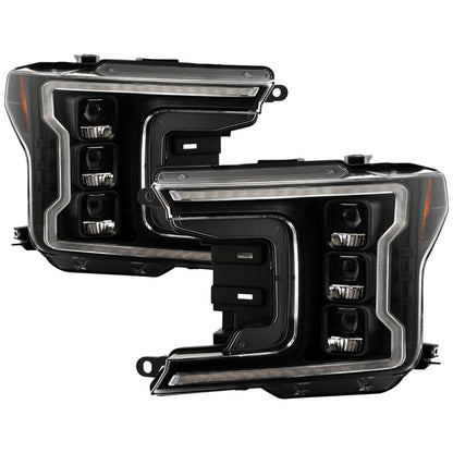 Spyder 18-20 Ford F-150 Headlights - Halogen Model Only - DRL LED - Black PRO-YD-FF15018HALAP-SEQ-BK SPYDER