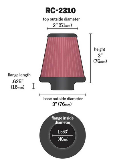 K&N Universal Round Tapered Chrome Filter 1.563in Flange ID x 3in Base OD x 2in Top OD x 3in H K&N Engineering