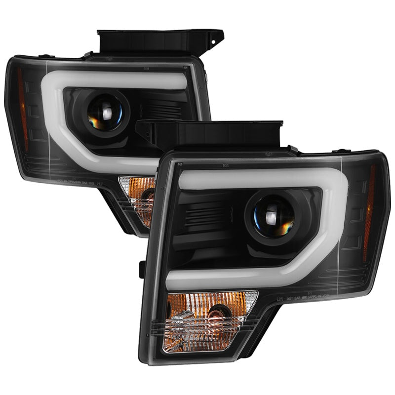 Spyder 09-14 Ford F-150 Projector Headlights - Halogen Model Light Bar - Blk PRO-YD-FF15009-SBLB-BK SPYDER