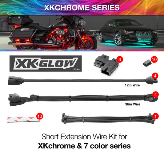 XKGlow Extension Wire Kit for XKchrome & 7 Color Series for Motorcyle - Part XK-4P-WIRE-KIT-MOTO