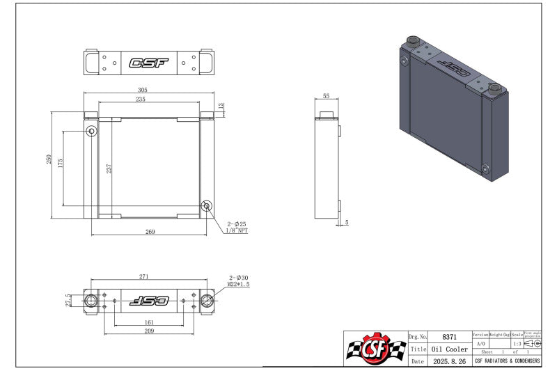 CSF Universal Large Single-Pass Oil Cooler M22 x 1.5 - 8371
