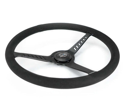NRG Reinforced Stealth Wheel (380mm) 3 Spoke Center - 1in Deep Dish - Vegan Suede Red Stitch - RST-380-STL-SA