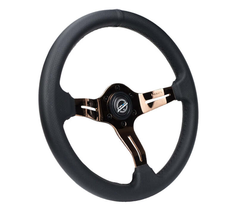 NRG Light Weight Gaming Steering Wheel - Spllitz 350mm 3 Rose Gold Spokes Slits - Leather - ST-010RG-PR