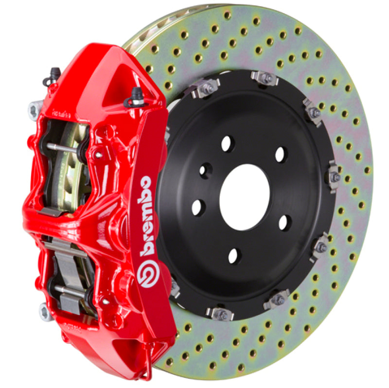 Brembo 09-16 Genesis Coupe 2.0T/3.8 Front GT BBK 6 Piston Cast 365x34 2pc Rotor Drilled-Red Brembo