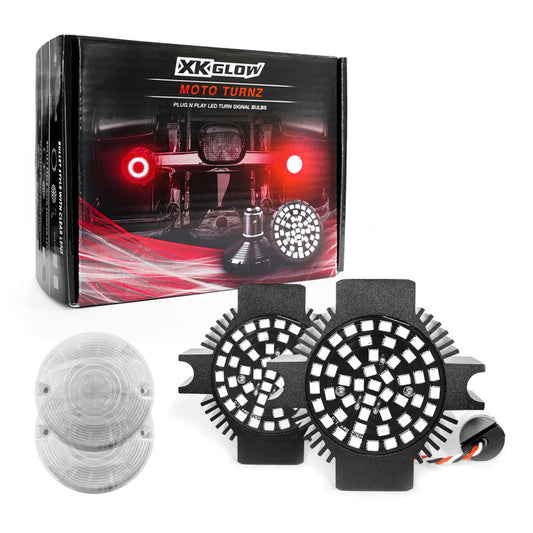 XKGlow Motorcycle Rear LED Turn Signal Kit - 1156 Flat Style Clear Lenses - Part XK1156F-R-C