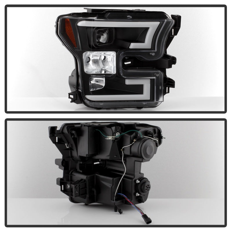 Spyder Ford F150 2015-2017 Projector Headlights - Light Bar DRL LED - Black PRO-YD-FF15015-LBDRL-BK SPYDER
