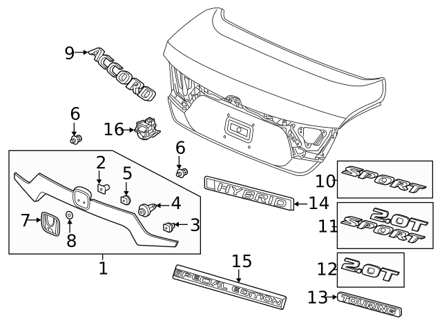 OEM Honda Grille-Emblem badge name plate Nut (90301-ST0-003) X1