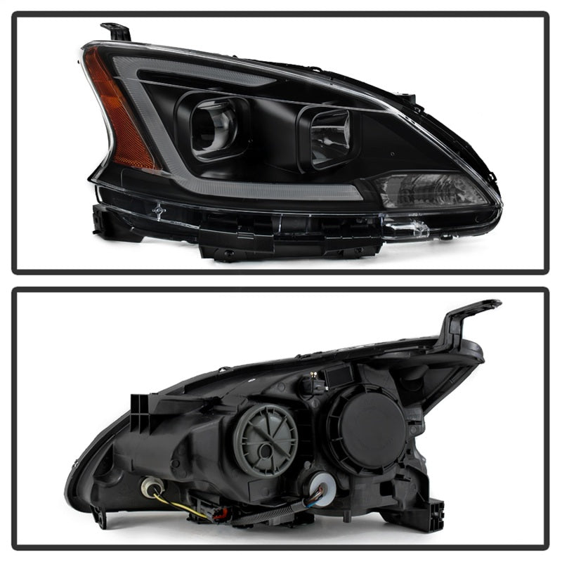 xTune 13-15 Nissan Sentra DRL LED Light Bar Proj Halogen Headlights - Blk Smoke (PRO-JH-NS13-LB-BSM) SPYDER