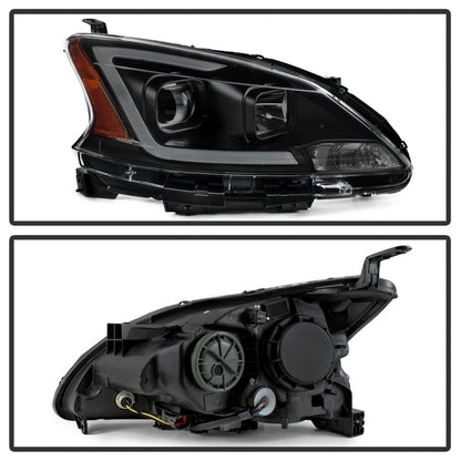 xTune 13-15 Nissan Sentra DRL LED Light Bar Proj Halogen Headlights - Blk Smoke (PRO-JH-NS13-LB-BSM) SPYDER