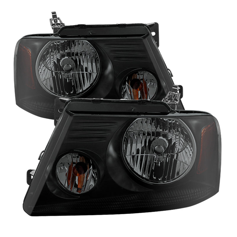 Xtune Ford F150 04-08 Amber Crystal Headlights Black Smoked HD-JH-FF15004-AM-BSM SPYDER