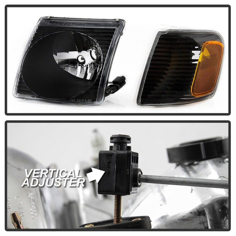 xTune 01-03 Ford Explorer Sport 4pc OEM Style Headlights w/Corner - Black (HD-JH-FEXP01-ST-BK) SPYDER
