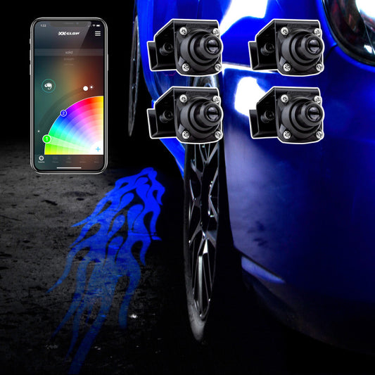 XKGlow CurbFX 4pc Bluetooth XKchrome App Control Waterproof LED Projector Welcome Light Flame Style - Part XK-CFX-ADV-FLAME