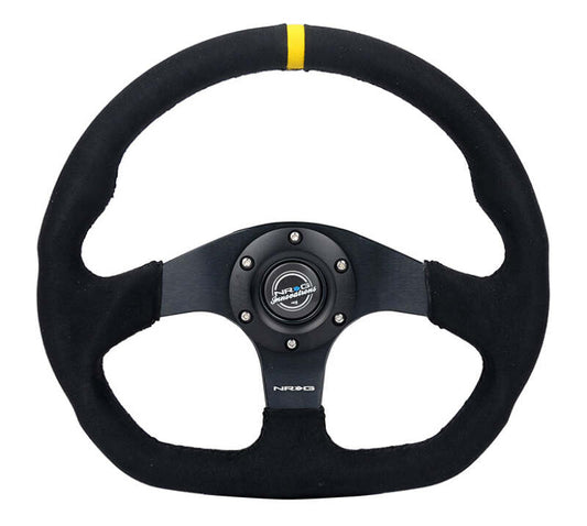 NRG Innovations 320mm Flat-Bottom Reinforced Steering Wheel - Alcantara - Yellow Center Mark – RST-024MB-SA-Y