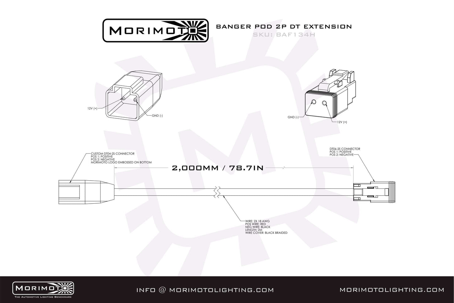 Morimoto 2P DT Extension Harness: (1/2/4Banger / 2m / Each)