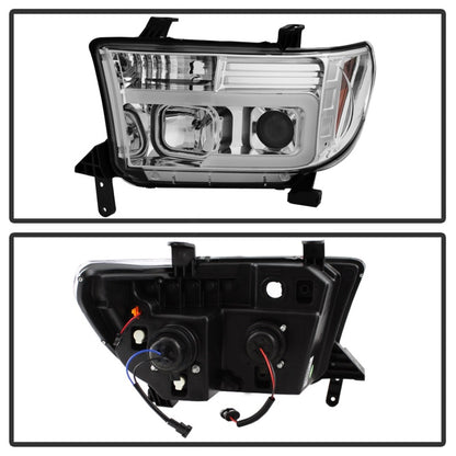 Spyder 07-13 Toyota Tundra V2 Light Bar DRL Projector Headlights - Chrome (PRO-YD-TTU07V2-LB-C) SPYDER