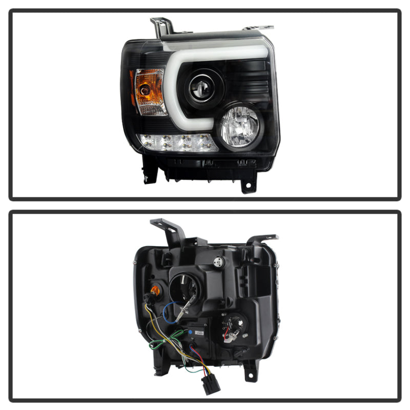 Spyder GMC Sierra 14-16 Projector Headlights Light Bar DRL Black PRO-YD-GS14-LBDRL-BK SPYDER