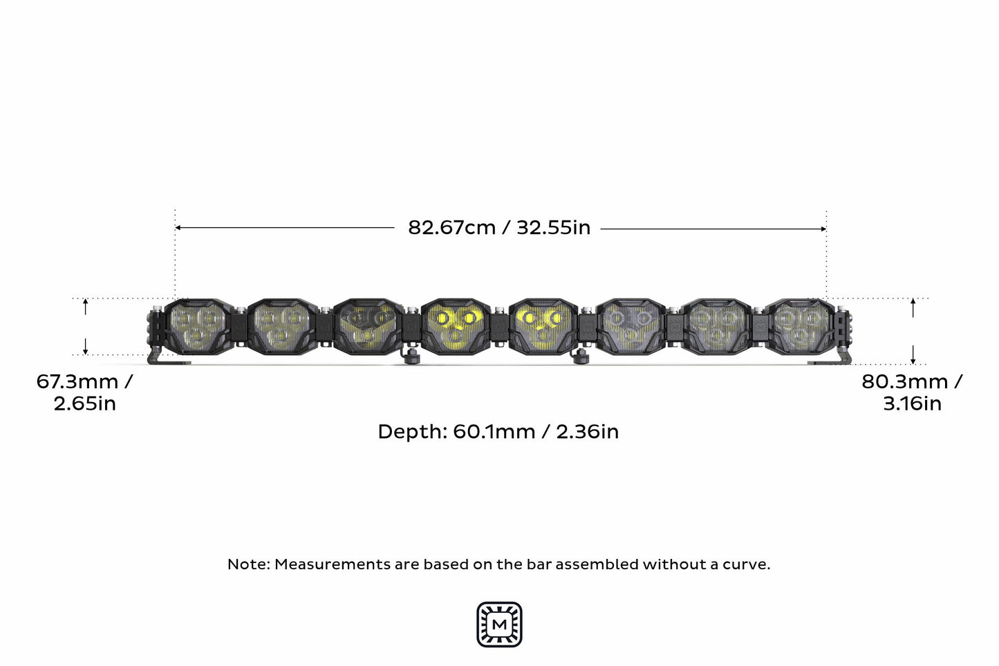 Double-Row BangerBar: (8 Pod / 32.5") (NCS Power - White/Yellow)