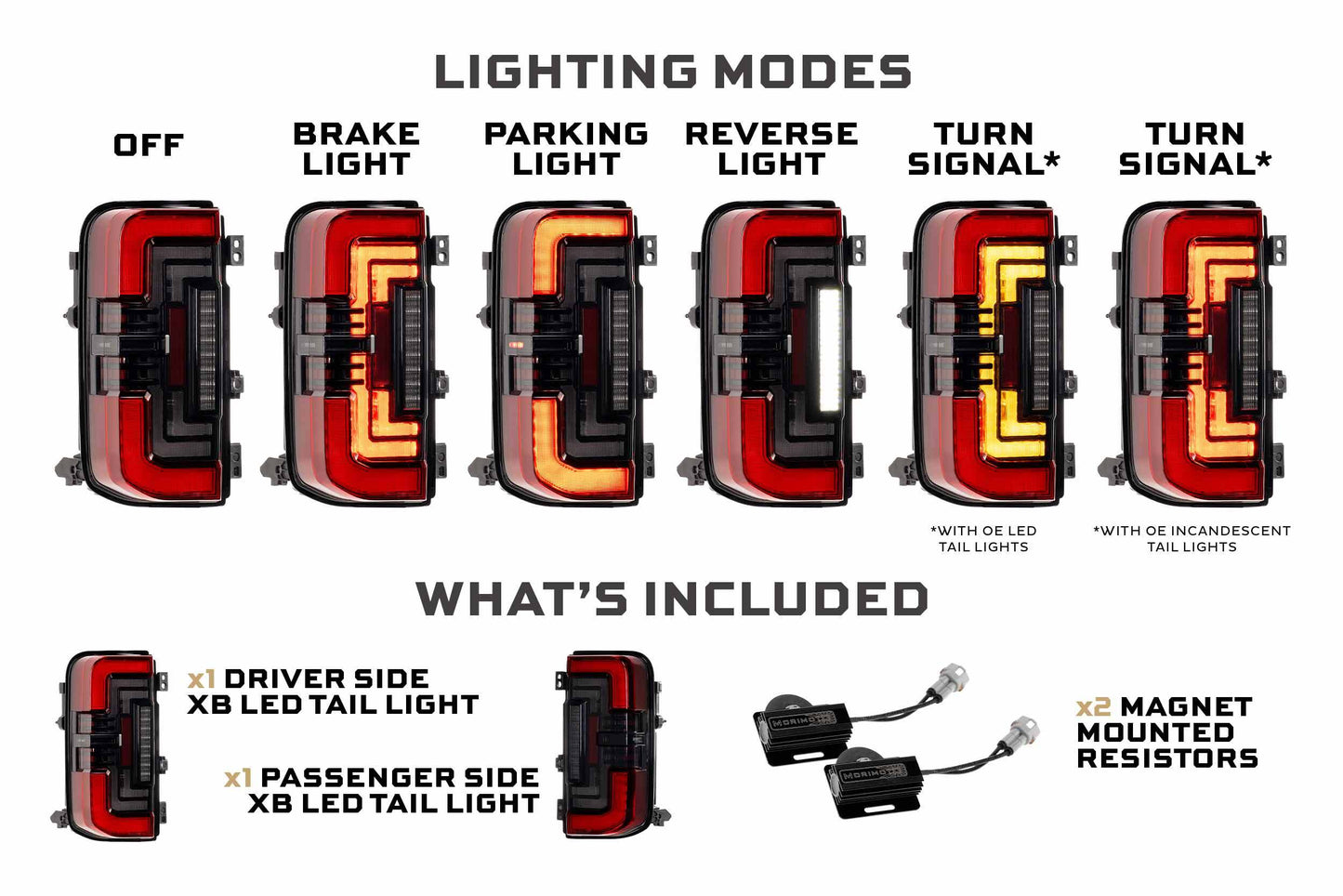 XB LED Tail Lights: Ford Bronco (21+ / Red Lens / Set)