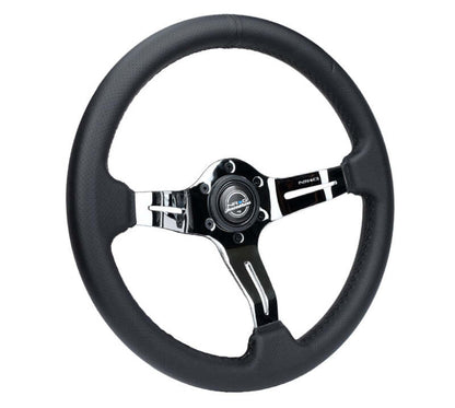 NRG Light Weight Gaming Steering Wheel - Splitz Chrome Silver Spokes Perforated Leather - ST-010CH-PR