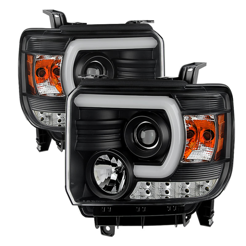 Spyder GMC Sierra 14-16 Projector Headlights Light Bar DRL Blk PRO-YD-GS14V2-LBDRL-BK SPYDER