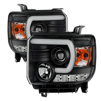 Spyder GMC Sierra 14-16 Projector Headlights Light Bar DRL Blk PRO-YD-GS14V2-LBDRL-BK SPYDER