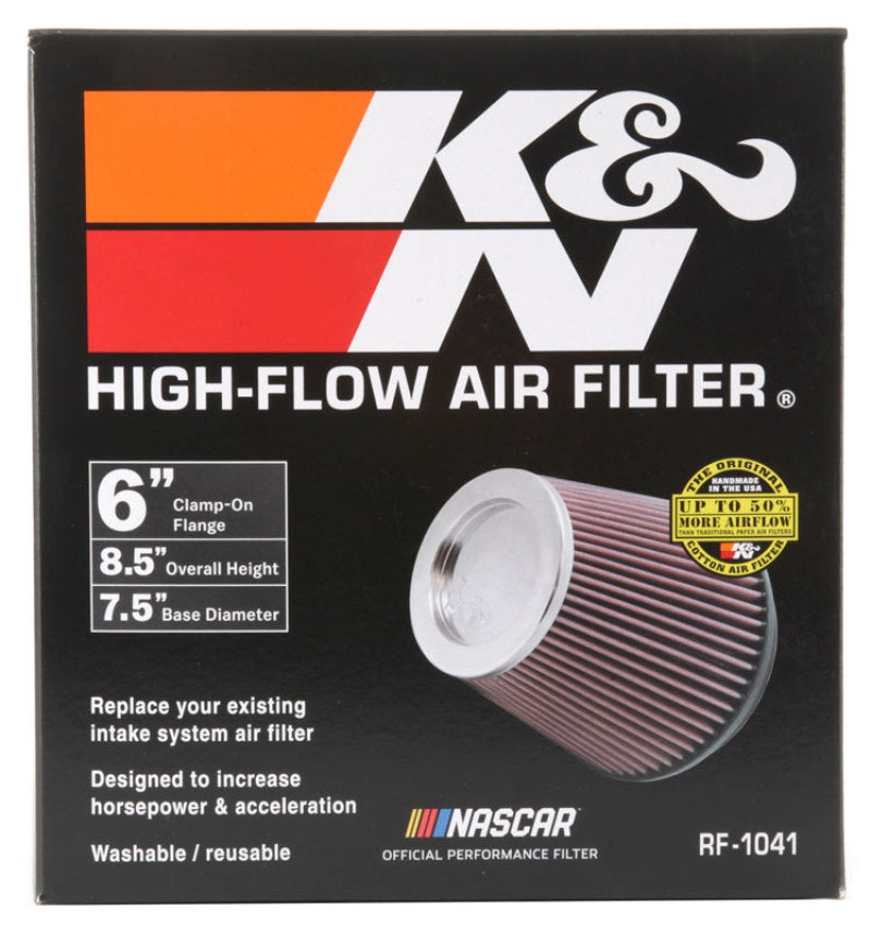 K&N Round Tapered Universal Air Filter 6 inch Flange 7 1/2 inch Base 5 inch Top 7 1/2 inch Height K&N Engineering