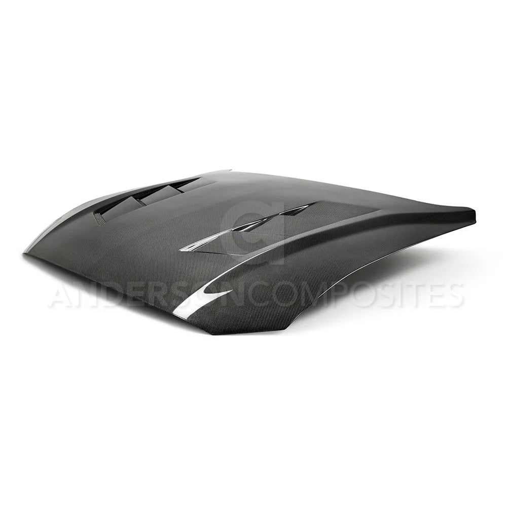 Anderson Composites 18-23 Ford Mustang SA Double-Sided Carbon Fiber Heat Extractor Hood - AC-HD18FDMU-SA-DS