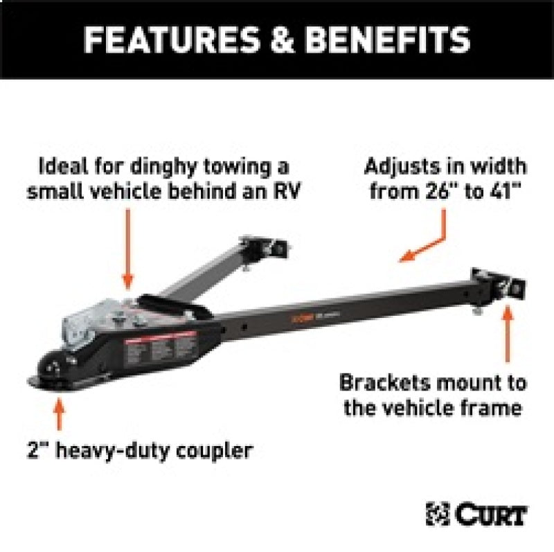 RockJock Curt Tow Bar with Adjustable Width Arms Car Mount 2in Ball 5000lbs RockJock