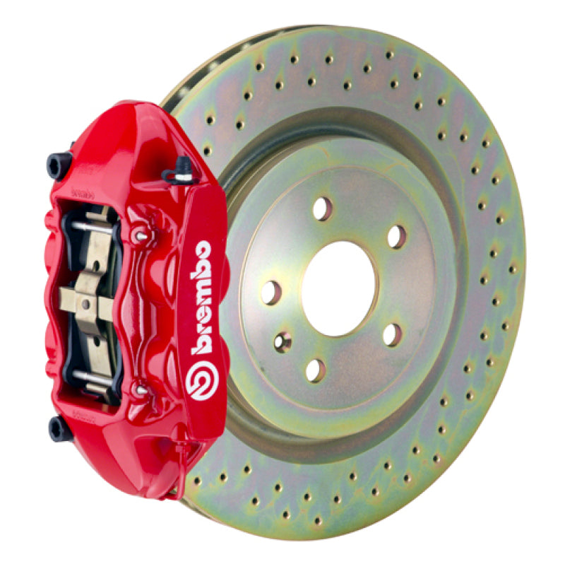Brembo 10-15 Camaro V6 Rear GT BBK 4 Piston Cast 365x28 1pc Rotor Drilled-Red Brembo