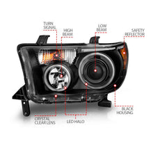 Load image into Gallery viewer, ANZO TOYOTA TUNDRA 07-13 / SEQUOIA 08-17 PROJECTOR HEADLIGHTS BLACK W/ RX HALO &amp; LED BAR - 111174 ANZO