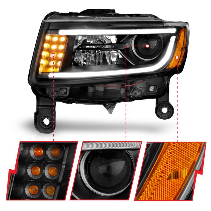 ANZO JEEP GRAND CHEROKEE 14-16 PROJECTOR HEADLIGHTS PLANK STYLE BLACK (FOR HALOGEN MODELS ONLY) - 111329