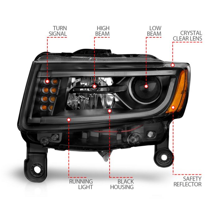 ANZO JEEP GRAND CHEROKEE 14-16 PROJECTOR HEADLIGHTS PLANK STYLE BLACK (FOR HALOGEN MODELS ONLY) - 111329