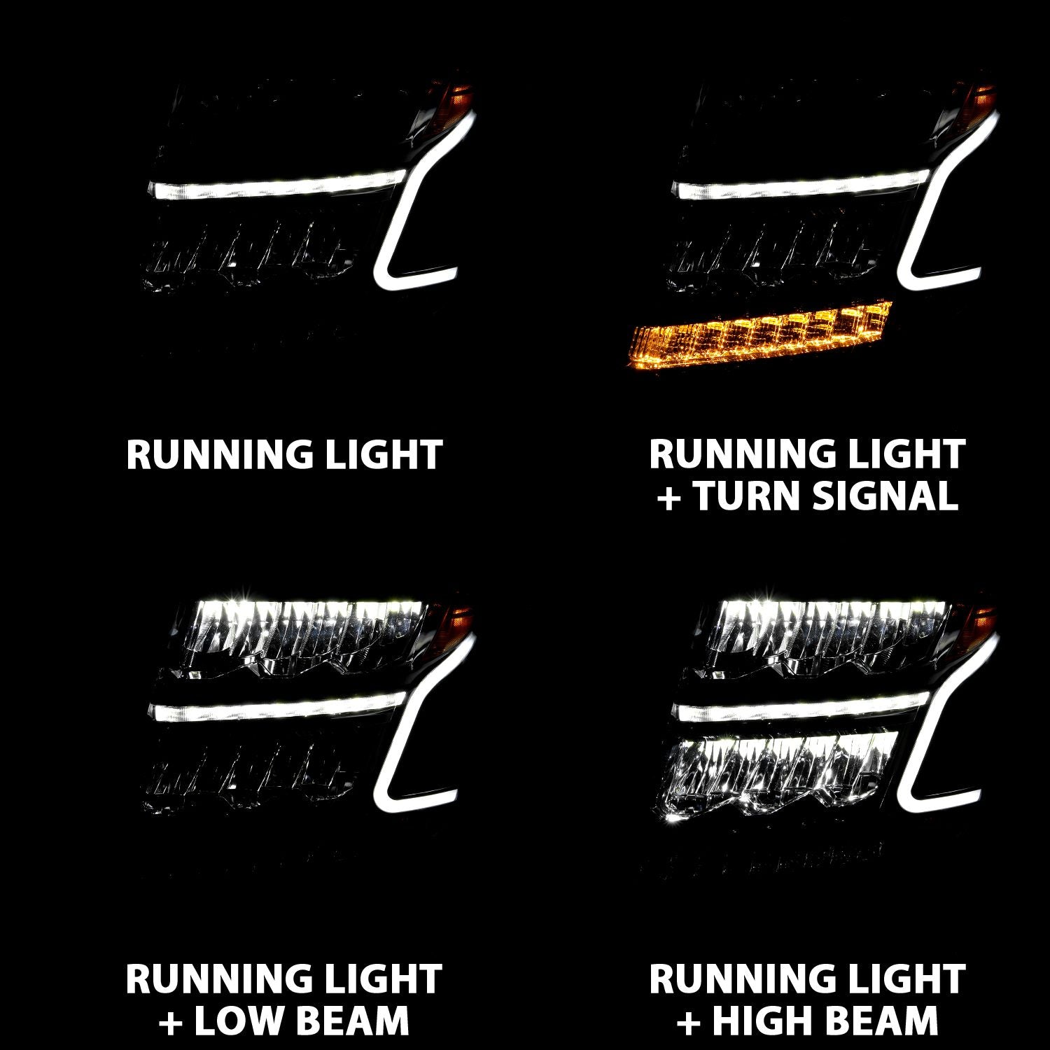 ANZO 111478 LED Crystal Plank Style Headlights with Black Housing and Clear Lens for Chevy Tahoe and Suburban 2015-2020, featuring sequential signals.