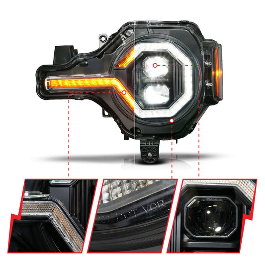 ANZO 21-25 Ford Bronco Z-Series Full LED Proj Headlights Black (Driver Side)