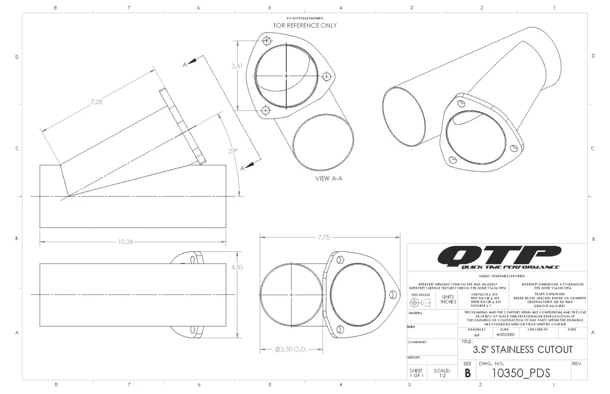 QTP 3.50 Inch Stainless Steel Exhaust Cutout (Universal) - 10350 QTP