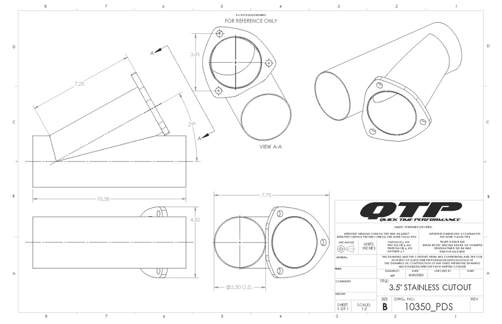 QTP 3.50 Inch Stainless Steel Exhaust Cutout (Universal) - 10350