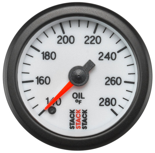 Autometer Stack 52mm 140-280 Deg F 1/8in NPTF Male Pro Stepper Motor Oil Temp Gauge - White ST3360