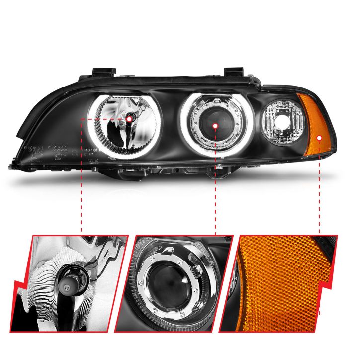 ANZO BMW 5 SERIES E39 97-00 PROJECTOR HALO HEADLIGHTS BLACK - 121017