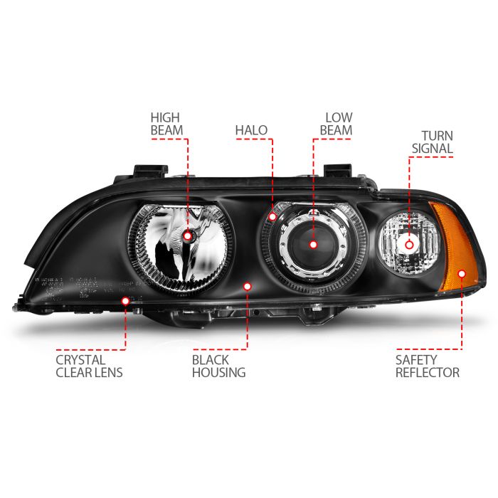 ANZO BMW 5 SERIES E39 97-00 PROJECTOR HALO HEADLIGHTS BLACK - 121017