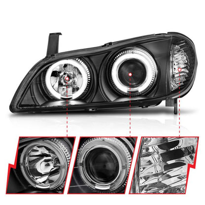 ANZO INFINITI I-30 00-01 / I-35 02-04 PROJECTOR HALO HEADLIGHTS BLACK - 121077