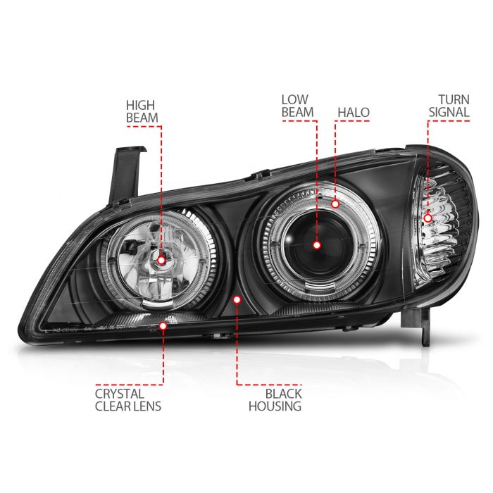 ANZO INFINITI I-30 00-01 / I-35 02-04 PROJECTOR HALO HEADLIGHTS BLACK - 121077