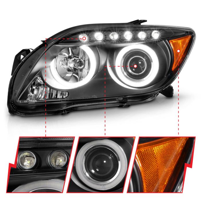 ANZO SCION TC 05-10 PROJECTOR HEADLIGHTS BLACK W/ RX HALO - 121119