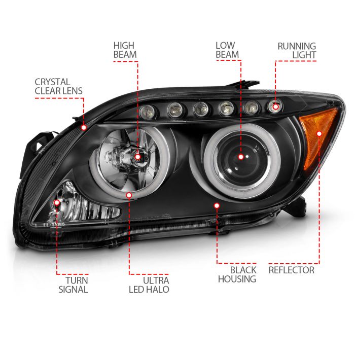 ANZO SCION TC 05-10 PROJECTOR HEADLIGHTS BLACK W/ RX HALO - 121119