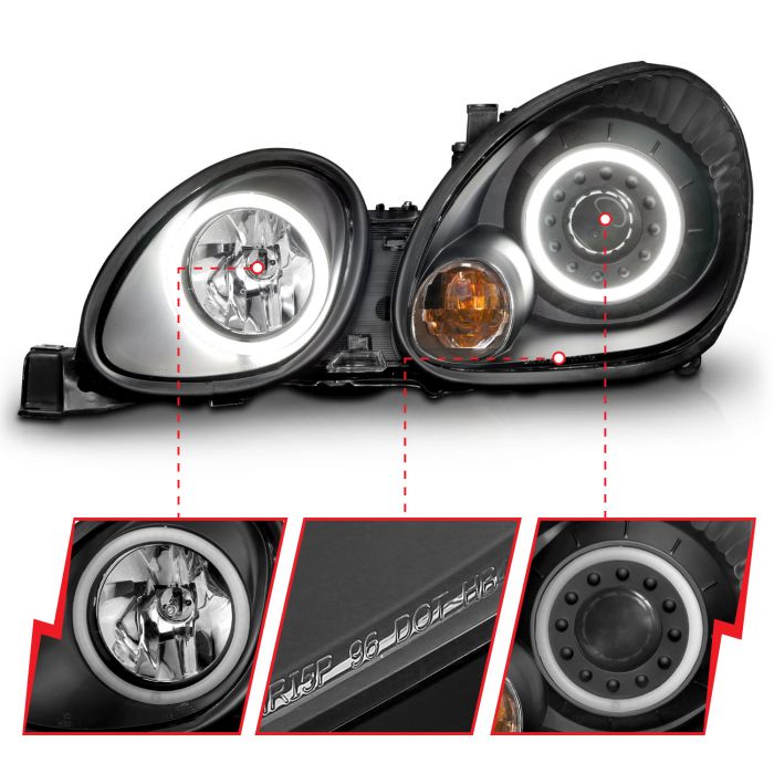 ANZOLEXUS GS 300/400/430 98-05 PROJECTOR HEADLIGHTS BLACK W/ RX HALO (NOT FOR FACTORY HID SYSTEM) - 121144