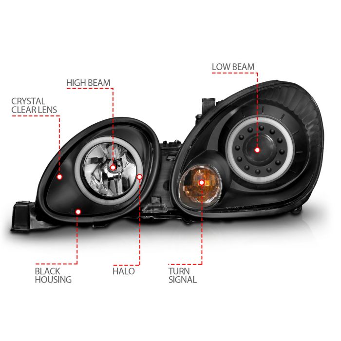 ANZOLEXUS GS 300/400/430 98-05 PROJECTOR HEADLIGHTS BLACK W/ RX HALO (NOT FOR FACTORY HID SYSTEM) - 121144