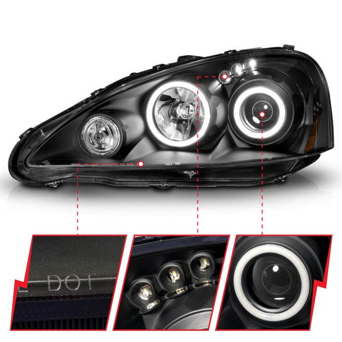 ANZO ACURA RSX 05-06 PROJECTOR HALO HEADLIGHTS BLACK W/ RX HALO - 121197 ANZO