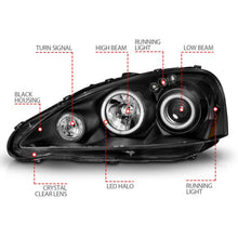 Load image into Gallery viewer, ANZO ACURA RSX 05-06 PROJECTOR HALO HEADLIGHTS BLACK W/ RX HALO - 121197 ANZO