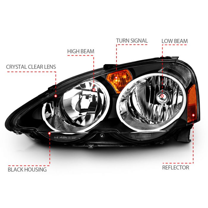 ANZO ACURA RSX 02-04 CRYSTAL HEADLIGHTS BLACK - 121209 ANZO