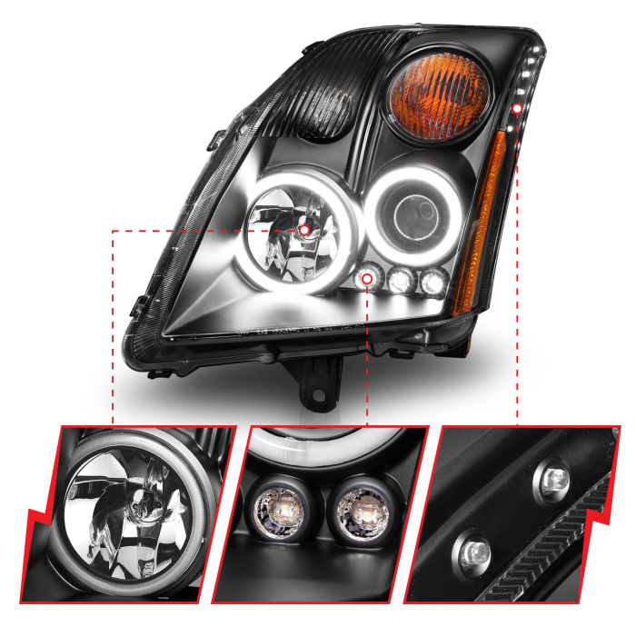 ANZO ISSAN SENTRA 07-12 PROJECTOR HEADLIGHTS BLACK W/ RX HALO -121276