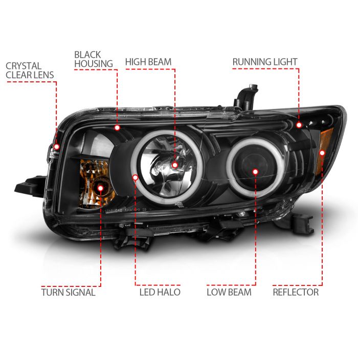 ANZO SCION XB 08-10 PROJECTOR HEADLIGHTS BLACK W/ RX HALO - 121280